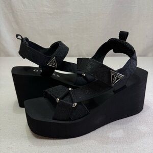 Guess Platform Wedge Sandals in Black - Size 7